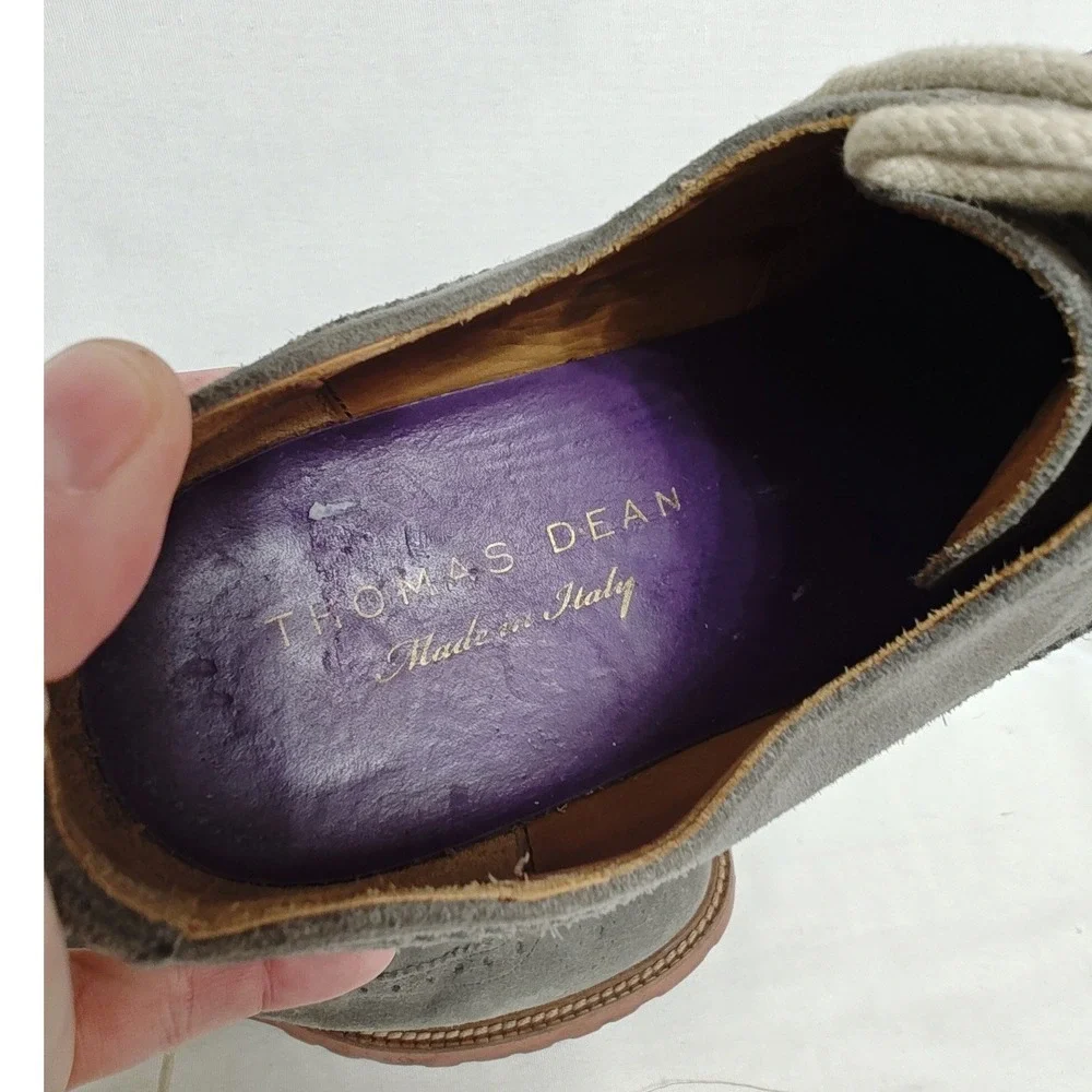 THOMAS DEAN Oxford Shoes Wingtip‎ Brogue Suede Made in Italy Gray Size 10